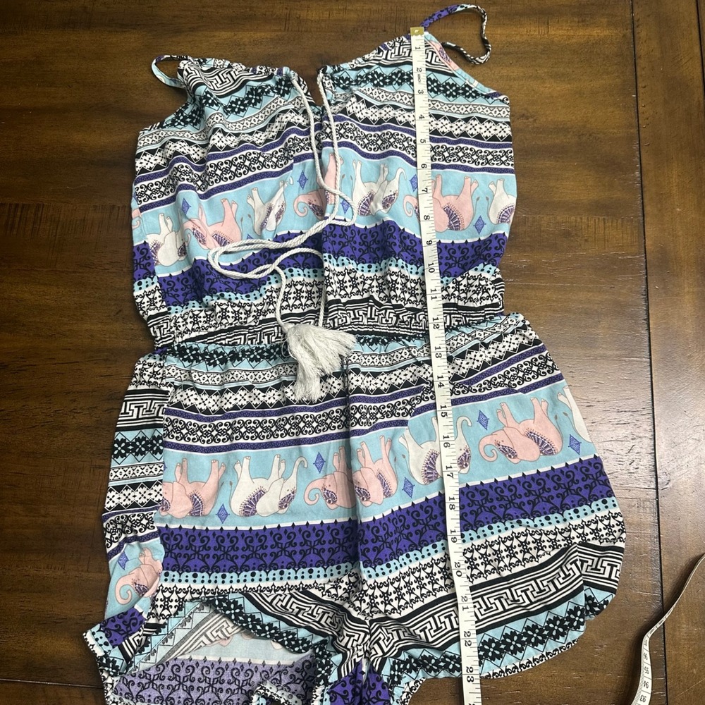 Rue21 Womens Blue Purple Elephant Print Boho Tassel Tie Romper Medium - Picture 6 of 7